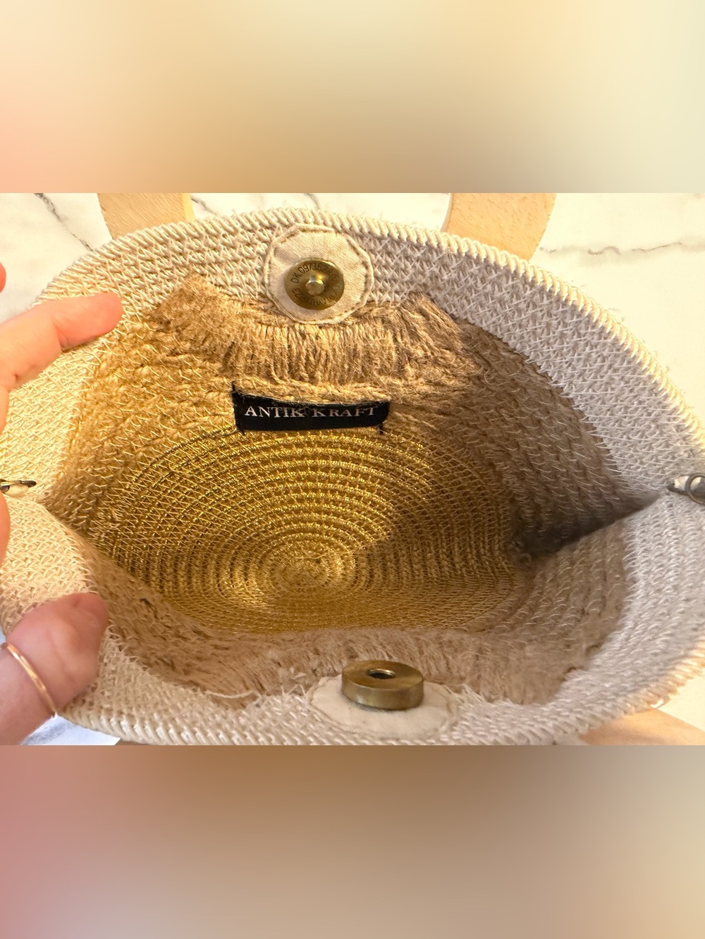 Antik Kraft Semi-Circle Straw Crossbody Bag in Natural, Tan, Yellow - Picture 3 of 5